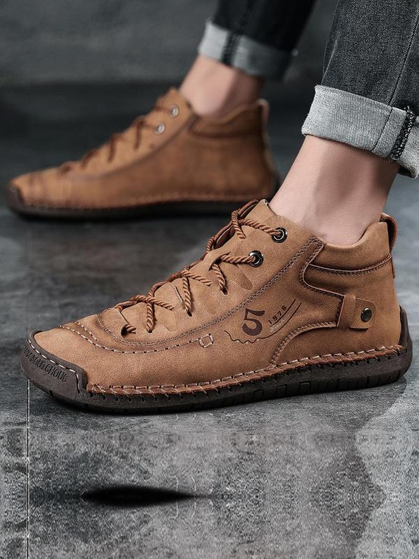 Men's Casual Lace Up Front PU Leather Shoes, Fashionable Comfortable Breathable Dress Shoes