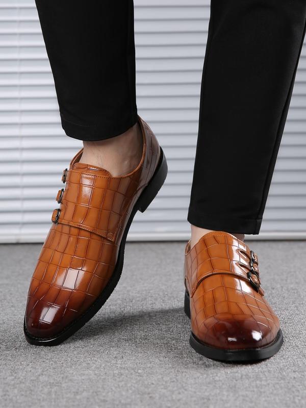 Men's Minimalist Elegant Plain Pointed Toe Slip on Dress Shoes, Business Style Buckle Design Dress Shoes, Summer Comfort Footwear