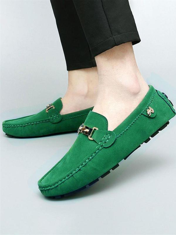 Men's Casual Solid Color Buckle Decorated Loafers, Fashionable Square Toe Slip-on Shoes, Suitable for Daily Wear, Lightweight, Breathable and Comfortable Men's Moccasins