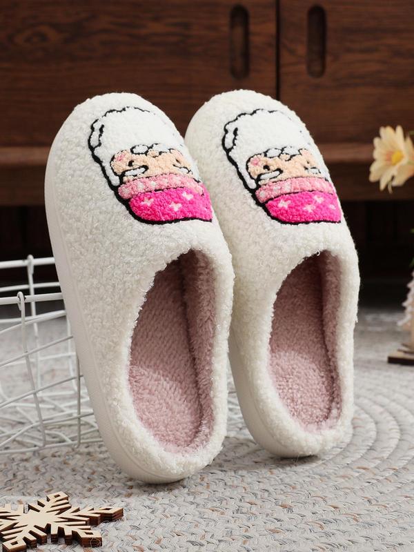 Women's Cute Cartoon Santa Claus Design Plush Slippers, Casual Soft Comfortable Home Slippers, Warm Slippers for Indoor & Outdoor Use for All Seasons