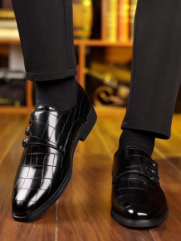 Men's Minimalist Elegant Plain Pointed Toe Slip on Dress Shoes, Business Style Buckle Design Dress Shoes, Summer Comfort Footwear