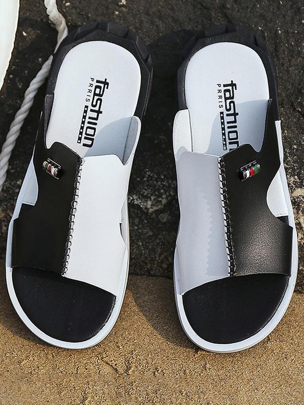 Men's Colorblock Hollow Out Design Slippers, Casual Lightweight Comfort Patched Design Wide Band Slippers for Boys, Summer 2024 Outdoor Beach Slide Sandals for Men, Footwear & Walking Summer Shoes