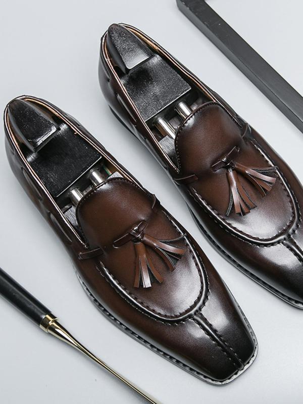 Men's Business Formal Tassel Decor Dress Shoes, Fashionable PU Leather Lace Up Loafers for Work Office, Male All-match Commuter Shoes for Daily Wear