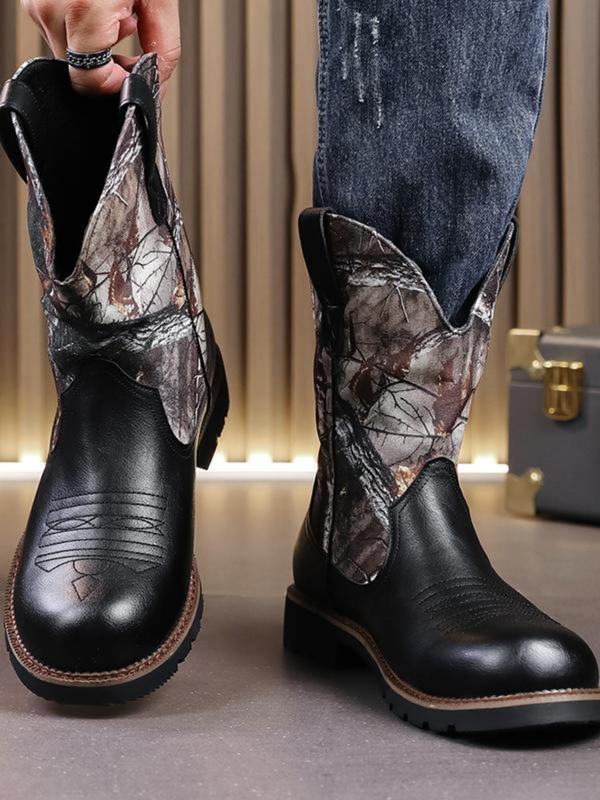 Men's Fashionable Colorblock Cowboy Boots, Casual Comfortable Western Boots for Daily Wear, Fashion Shoes for Party, Daily Clothing Decor for Men