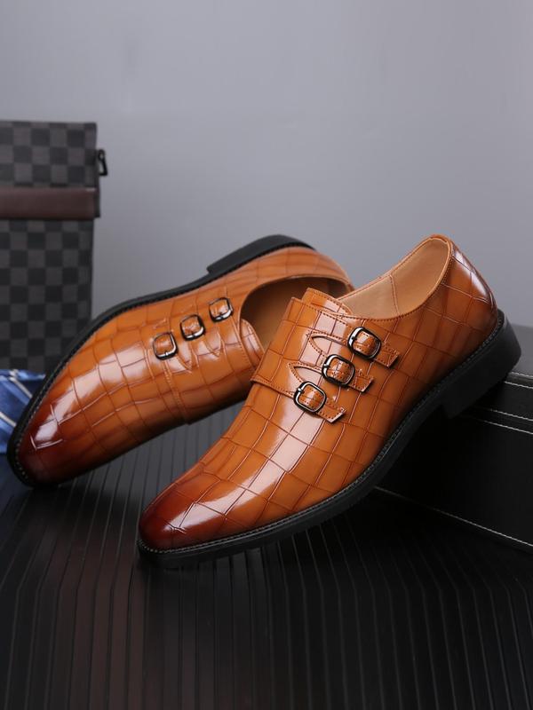 Men's Minimalist Elegant Plain Pointed Toe Slip on Dress Shoes, Business Style Buckle Design Dress Shoes, Summer Comfort Footwear