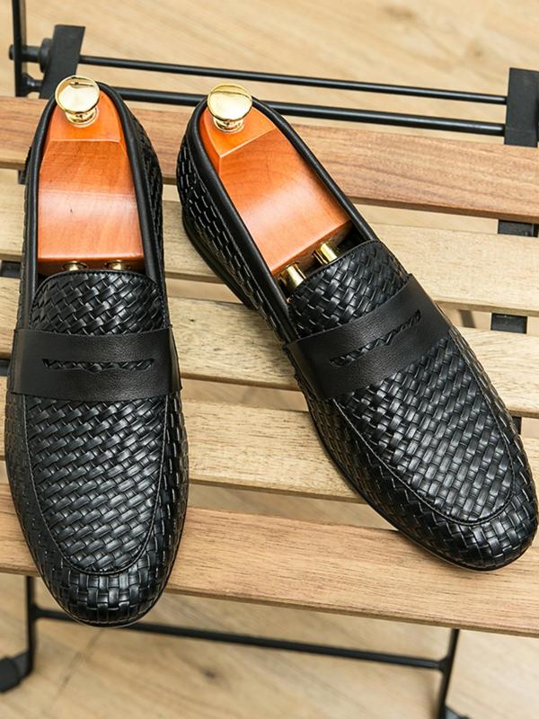 Men's Business Formal Braid Design Slip-on Loafers, Fashionable Round Toe Flat Shoes for Work Office, Male All-match Commuter Shoes for Daily Wear