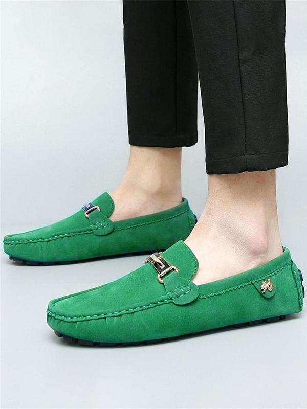 Men's Casual Solid Color Buckle Decorated Loafers, Fashionable Square Toe Slip-on Shoes, Suitable for Daily Wear, Lightweight, Breathable and Comfortable Men's Moccasins