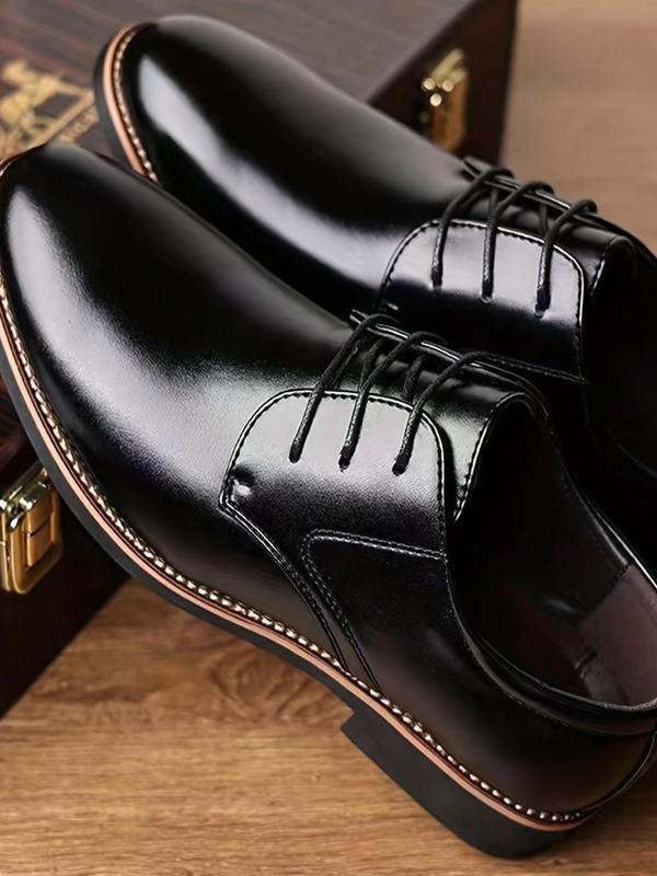 Men's Business Solid Color Lace Up Dress Shoes, Classic Formal Shoes For Work Office, Business Shoes For Workplace