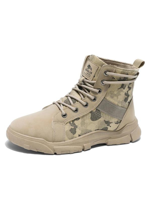 Men's Fashionable Camo Pattern Lace Up Boots, Casual Comfortable Breathable Ankle Boots for Outdoor Activities, Male All-match Trend Shoes for Daily Wear