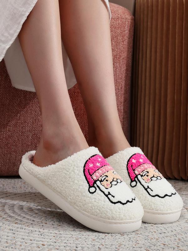 Women's Cute Cartoon Santa Claus Design Plush Slippers, Casual Soft Comfortable Home Slippers, Warm Slippers for Indoor & Outdoor Use for All Seasons