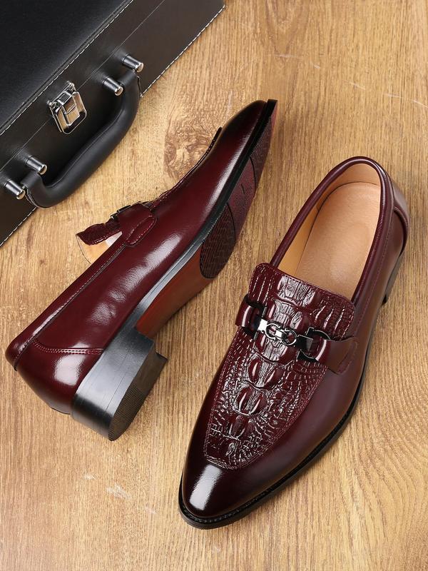 Men's Business Formal Crocodile Embossed Slip on Dress Shoes, Breathable Comfortable Loafers for Work Office, Fashion Shoes for Party, Daily Clothing Decor