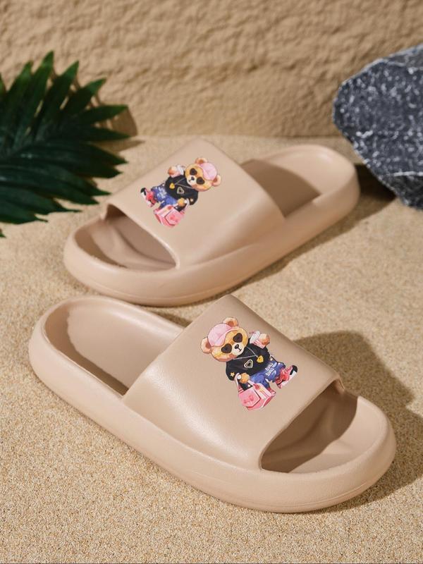 Men's Cartoon Bear Pattern Slides, Casual Soft Comfortable Home Slippers, Summer Beach Slide Slippers, Fashion Slippers for Indoor & Outdoor Wear