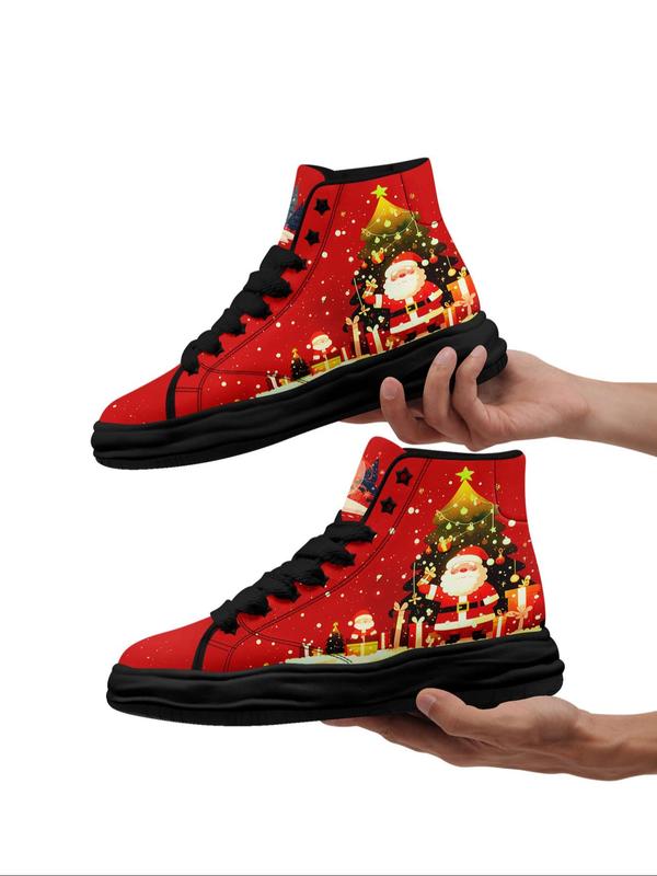 Men's Christmas Print High Top Sneakers, Casual Comfortable Soft Bottom Skateboard Shoes, Fashionable Sports Shoes for Daily Wear