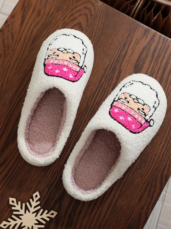 Women's Cute Cartoon Santa Claus Design Plush Slippers, Casual Soft Comfortable Home Slippers, Warm Slippers for Indoor & Outdoor Use for All Seasons