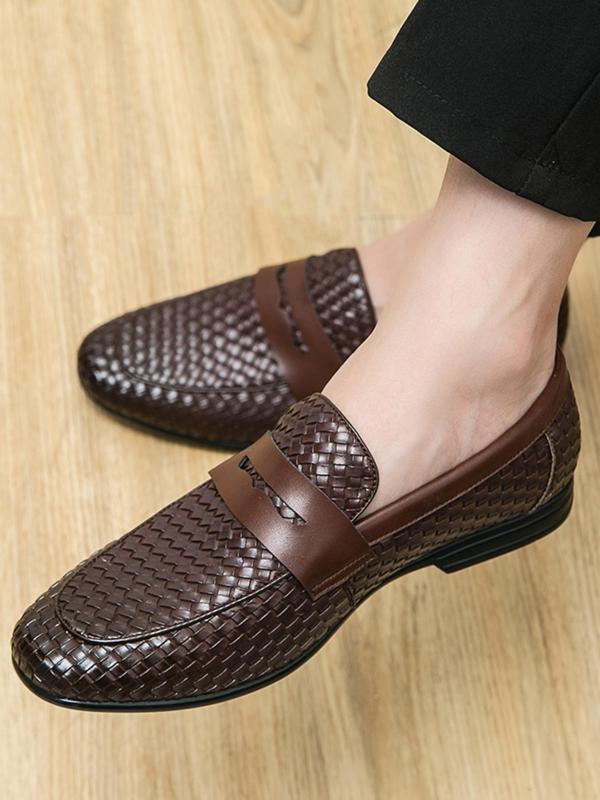 Men's Business Formal Braid Design Slip-on Loafers, Fashionable Round Toe Flat Shoes for Work Office, Male All-match Commuter Shoes for Daily Wear