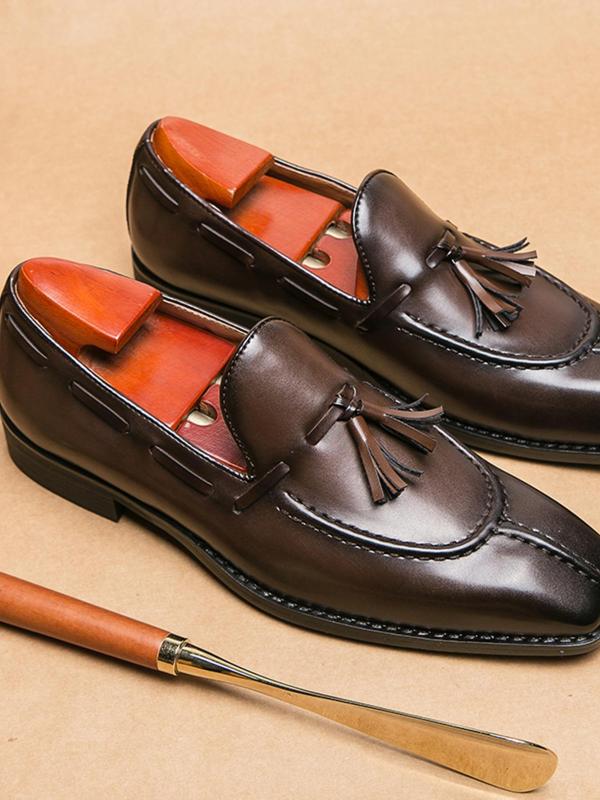 Men's Business Formal Tassel Decor Dress Shoes, Fashionable PU Leather Lace Up Loafers for Work Office, Male All-match Commuter Shoes for Daily Wear