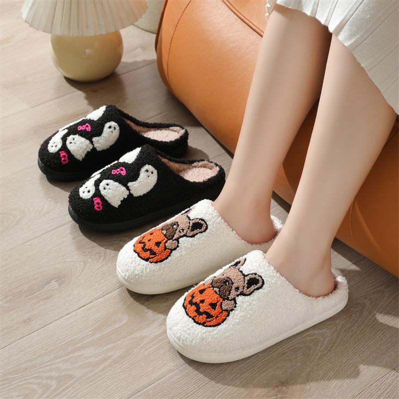 Ghost Slippers for Men Women Black Friday Scream Spooky Slippers for Warm Winter Comfort Indoor Footwear Living Room Cozy Skull Pumpkin Slippers