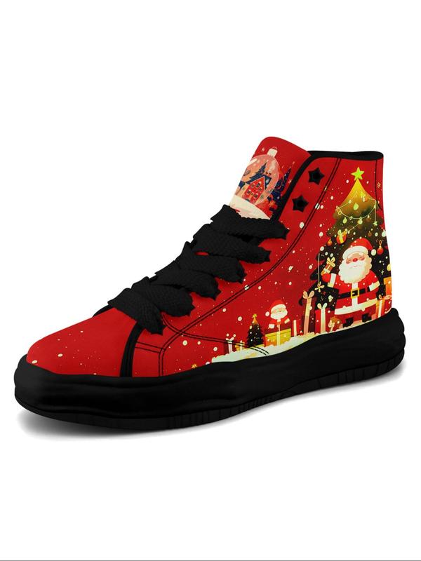 Men's Christmas Print High Top Sneakers, Casual Comfortable Soft Bottom Skateboard Shoes, Fashionable Sports Shoes for Daily Wear