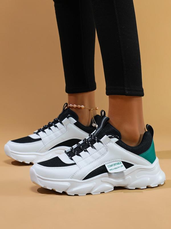 Women's Fashionable Colorblock Patchwork Design Lace Up Low Top Sneakers, Casual Comfortable Breathable Sports Shoes for Daily Wear