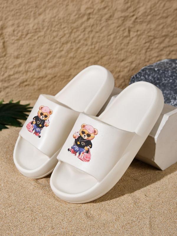 Men's Cartoon Bear Pattern Slides, Casual Soft Comfortable Home Slippers, Summer Beach Slide Slippers, Fashion Slippers for Indoor & Outdoor Wear