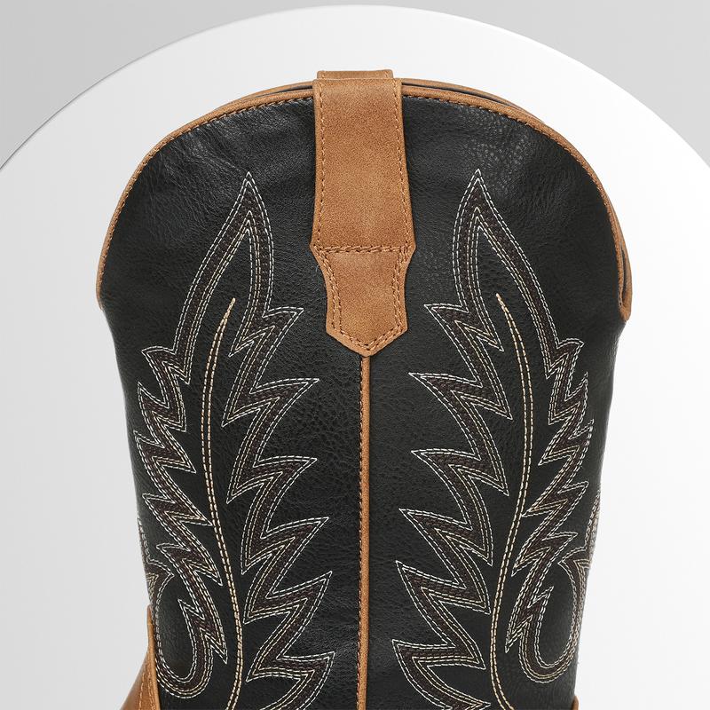 VIMI VIMI Cowboy Boots for Men Western Square Toe Pull on Embroidered Chunky Heels Mid Calf Boot Booties