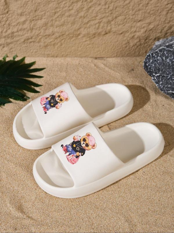 Men's Cartoon Bear Pattern Slides, Casual Soft Comfortable Home Slippers, Summer Beach Slide Slippers, Fashion Slippers for Indoor & Outdoor Wear