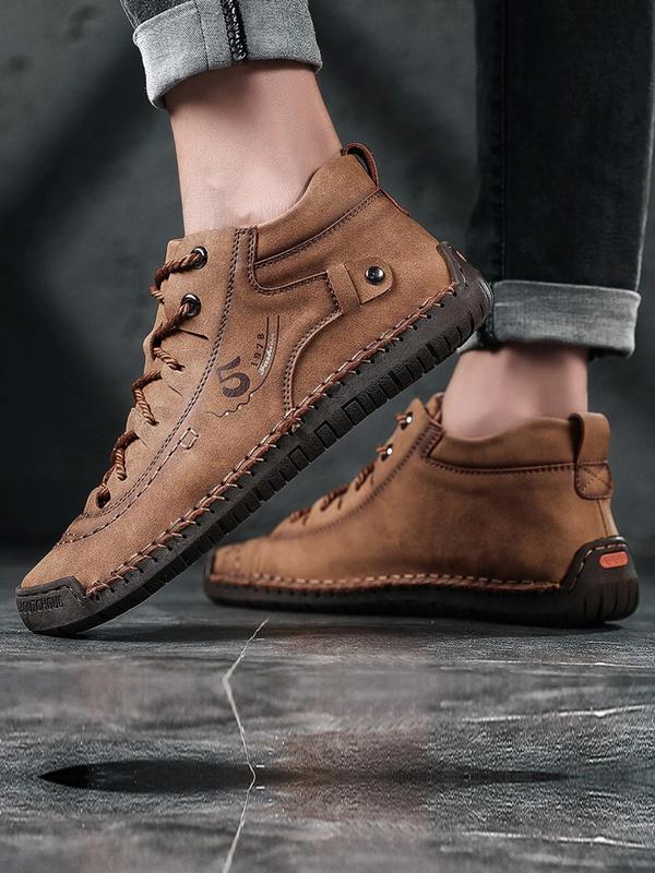 Men's Casual Lace Up Front PU Leather Shoes, Fashionable Comfortable Breathable Dress Shoes