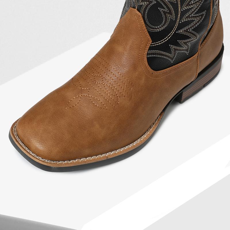 VIMI VIMI Cowboy Boots for Men Western Square Toe Pull on Embroidered Chunky Heels Mid Calf Boot Booties