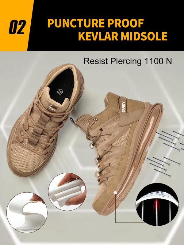 Men's Casual Lace Up Mid Top Safety Shoes, Lightweight Soft Sole Breathable Comfortable Shoes, Fashionable Anti-smash and Anti-puncture Shoes for Work