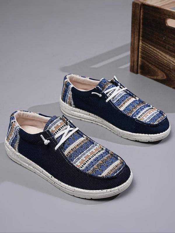 Men's 1 Pair Geometric Pattern Canvas Slip-on Shoes, Casual Comfortable Non-slip Flat Shoes, Fashionable Shoes for Daily Wear