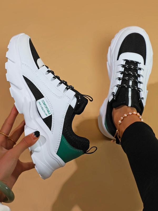 Women's Fashionable Colorblock Patchwork Design Lace Up Low Top Sneakers, Casual Comfortable Breathable Sports Shoes for Daily Wear