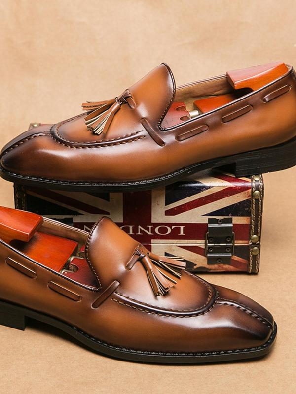 Men's Business Formal Tassel Decor Dress Shoes, Fashionable PU Leather Lace Up Loafers for Work Office, Male All-match Commuter Shoes for Daily Wear