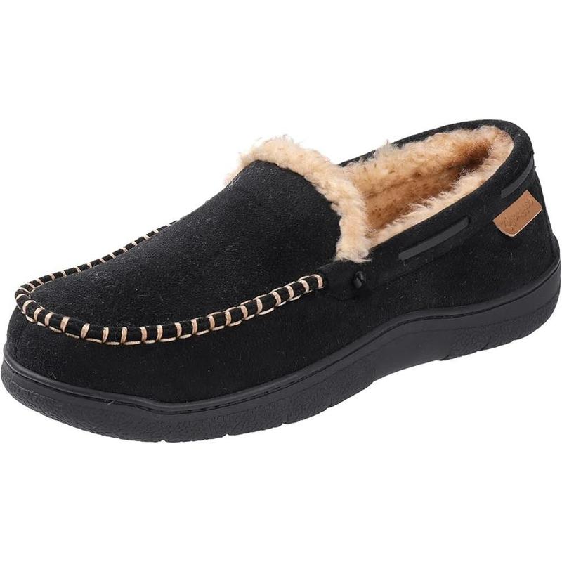 Men's Moccasin Slippers Memory Foam House Shoes, Indoor and Outdoor Warm Loafer Slippers