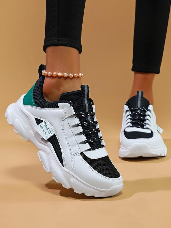 Women's Fashionable Colorblock Patchwork Design Lace Up Low Top Sneakers, Casual Comfortable Breathable Sports Shoes for Daily Wear