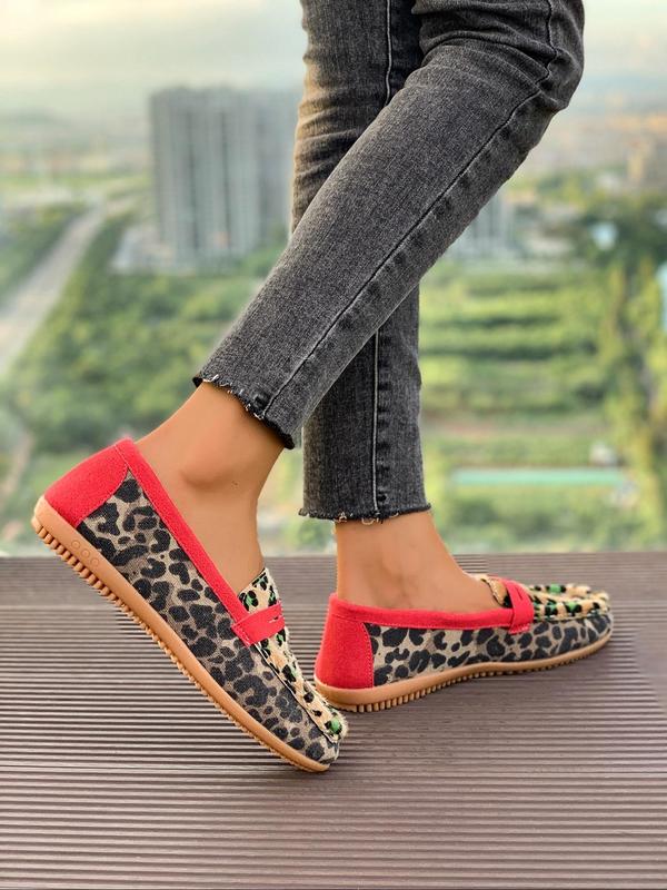 Fashion Leopard Patchwork Pattern Slip on Flats, Casual Comfortable Round Toe Flat Shoes for Daily Wear, Female All-match Shoes for Daily Wear