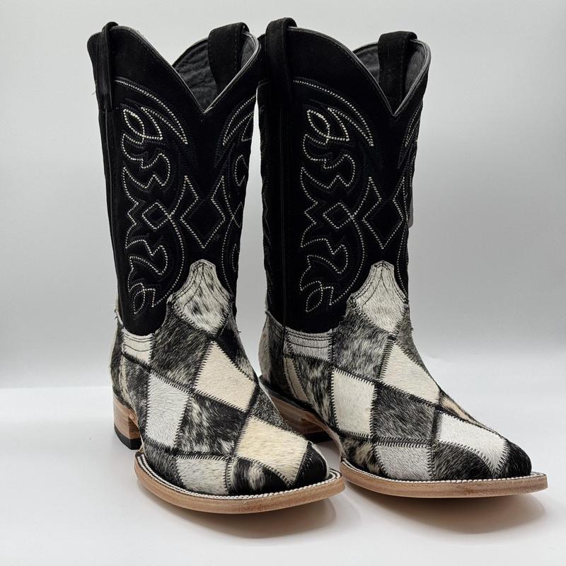 Texas Country Western Boot Cowhide Patchwork Rombos