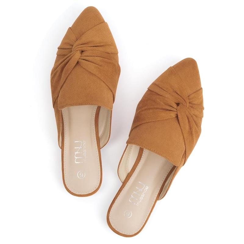 MUSSHOE Mules for Women Flats Comfortable Women Mules Backless Loafers with Knot mules beige  mule