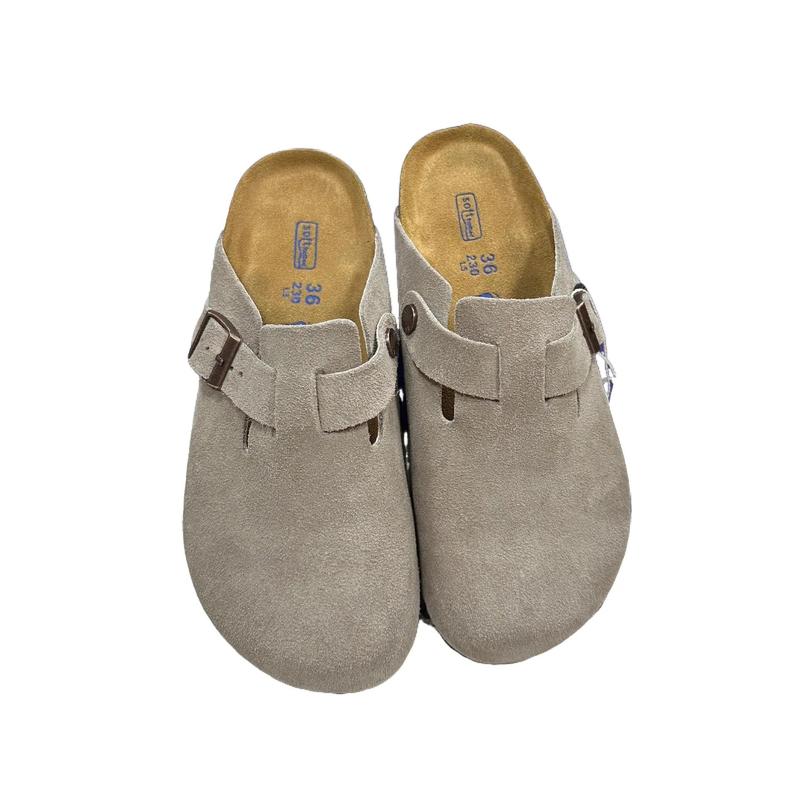 Birkenstocks Closed-Toe Half Slippers – Unisex Retro Genuine Leather Cork Sandals, Casual Outerwear Style