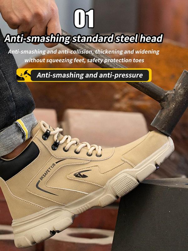 Men's Anti-smash & Anti-puncture Waterproof Work Shoes, Casual Comfortable Breathable Mid Top Safety Shoes, Fashionable Anti-slip Shoes for Daily Wear