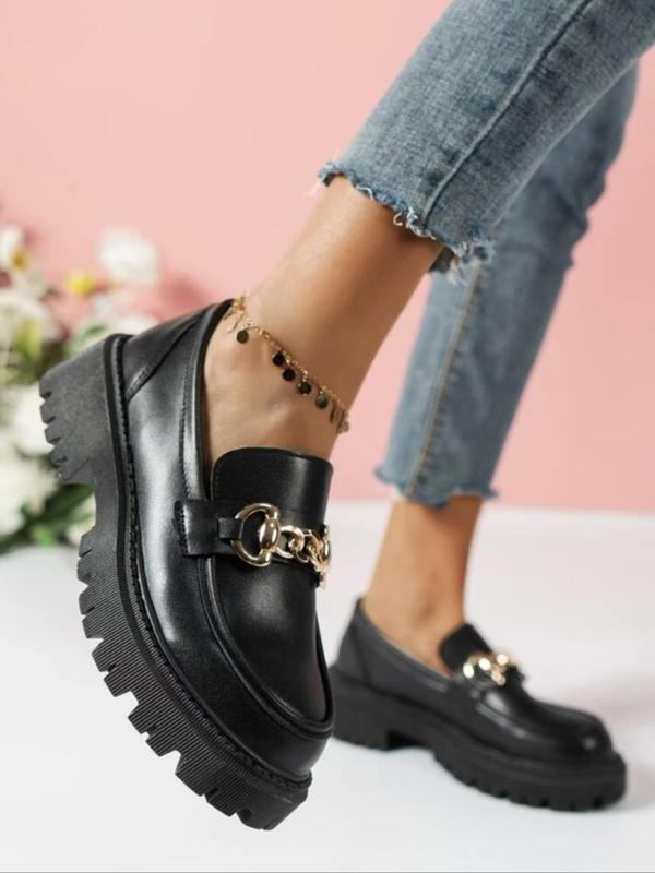 Women's Fashionable Chain Decorated Loafers, Casual Comfortable Platform Shoes for Daily Wear, Female All-match Round Toe Shoes for Daily Wear