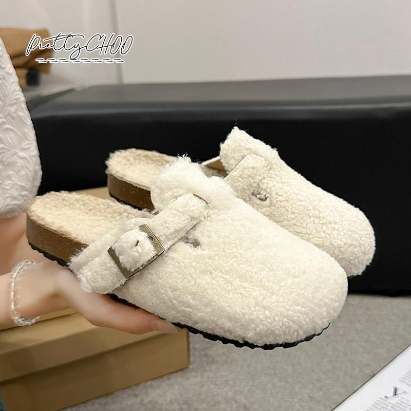 Soft Footbed Teddy Fur Mule Clogs For Woman Winter Warm Plush Slide Sandals Ladies Brand Design Fluffy Birken Shoes