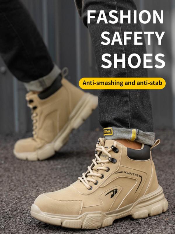 Men's Anti-smash & Anti-puncture Waterproof Work Shoes, Casual Comfortable Breathable Mid Top Safety Shoes, Fashionable Anti-slip Shoes for Daily Wear