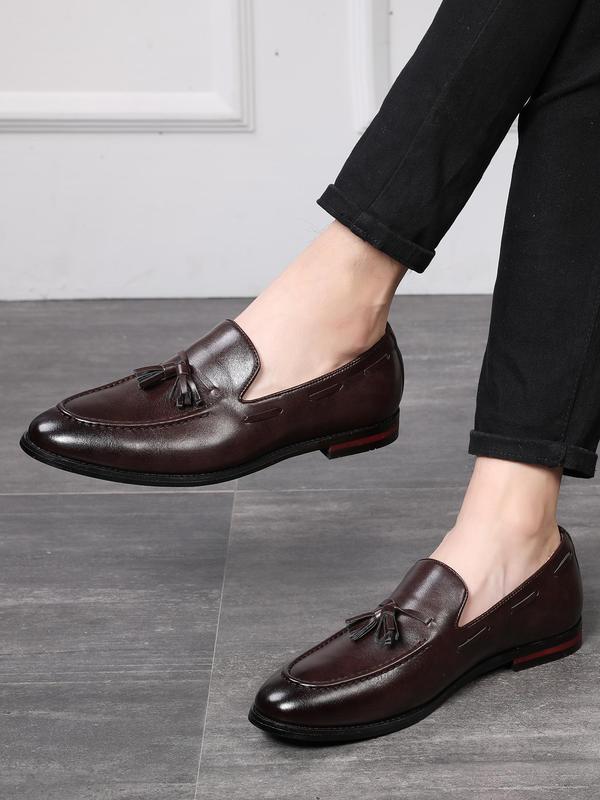 Men's Business Style Solid Color Tassel Decor Slip-on Loafers, Fashionable Pointed Toe Dress Shoes for Work Office, Male All-match Commuter Shoes for Daily Wear