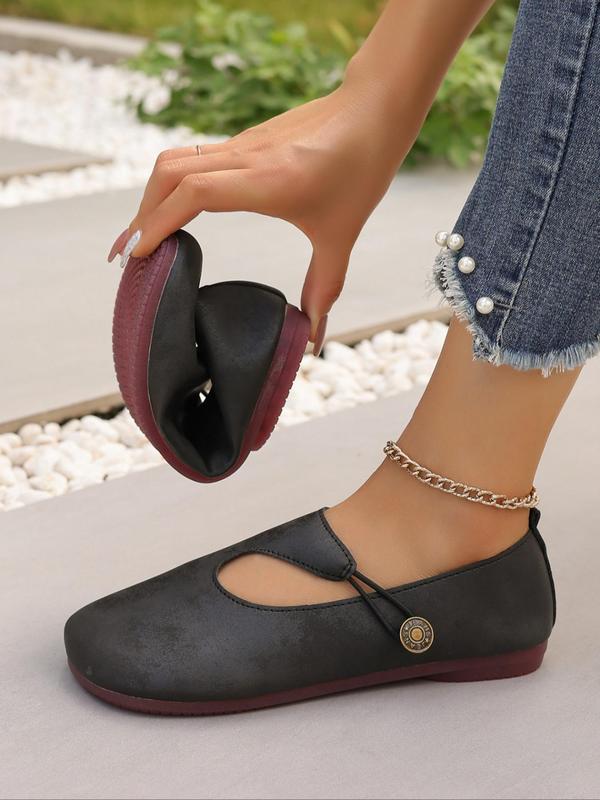 Women's Fashionable Solid Color Buckle Design Flat Shoes, Casual Comfortable Round Toe Shoes for Daily Wear, Lightweight Breathable Shoes for All Seasons