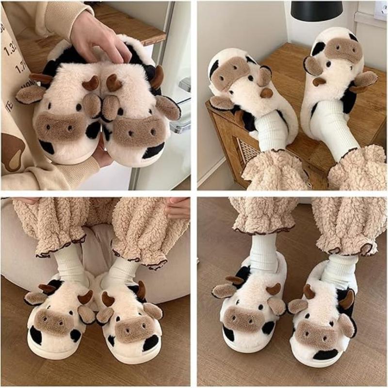 Cow Pattern Cozy Slippers - Soft Plush Lined Non-Slip Fuzzy Cozy Shoes for Bedroom Lounge - Perfect for Cold Weather, Gift Idea Walking Shoes Footwear