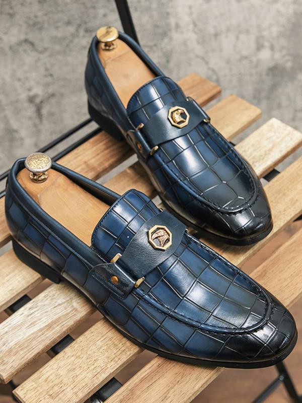 Men's Business Formal Slip on Dress Shoes, Fashionable Crocodile Embossed Loafers for Work Office, Male All-match Commuter Shoes for Daily Wear