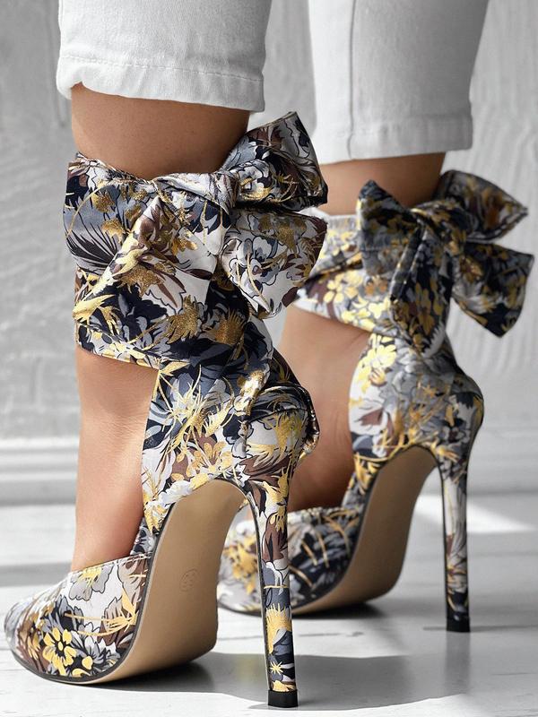 Women's Random Floral Print Stiletto Heels, 2024 Elegant Gorgeous Pointed Toe High Heels for Party, Banquet, Wedding, Fashionable Ankle Strap High Heel Shoes for Women