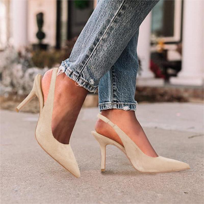 Womens Slingback Pointed Toe Stiletto Pumps Slip-on High Heels Office Lady Sandals Party Prom Dress Shoes