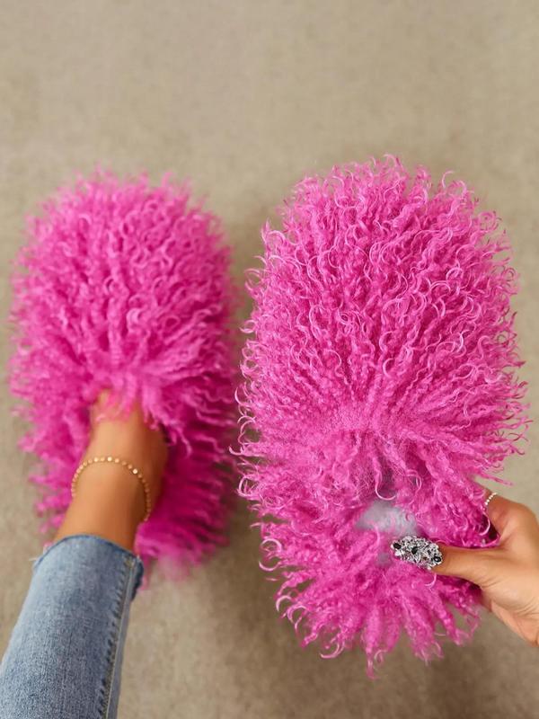 Women's Solid Color Fluffy Plush Slippers, Casual Soft Comfortable Home Slippers, Warm Slippers for Indoor & Outdoor Use for Fall & Winter