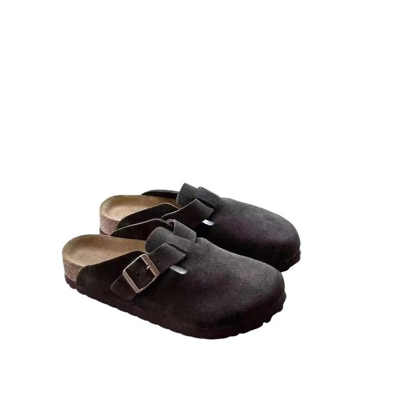 Birkenstocks Closed-Toe Half Slippers – Unisex Retro Genuine Leather Cork Sandals, Casual Outerwear Style